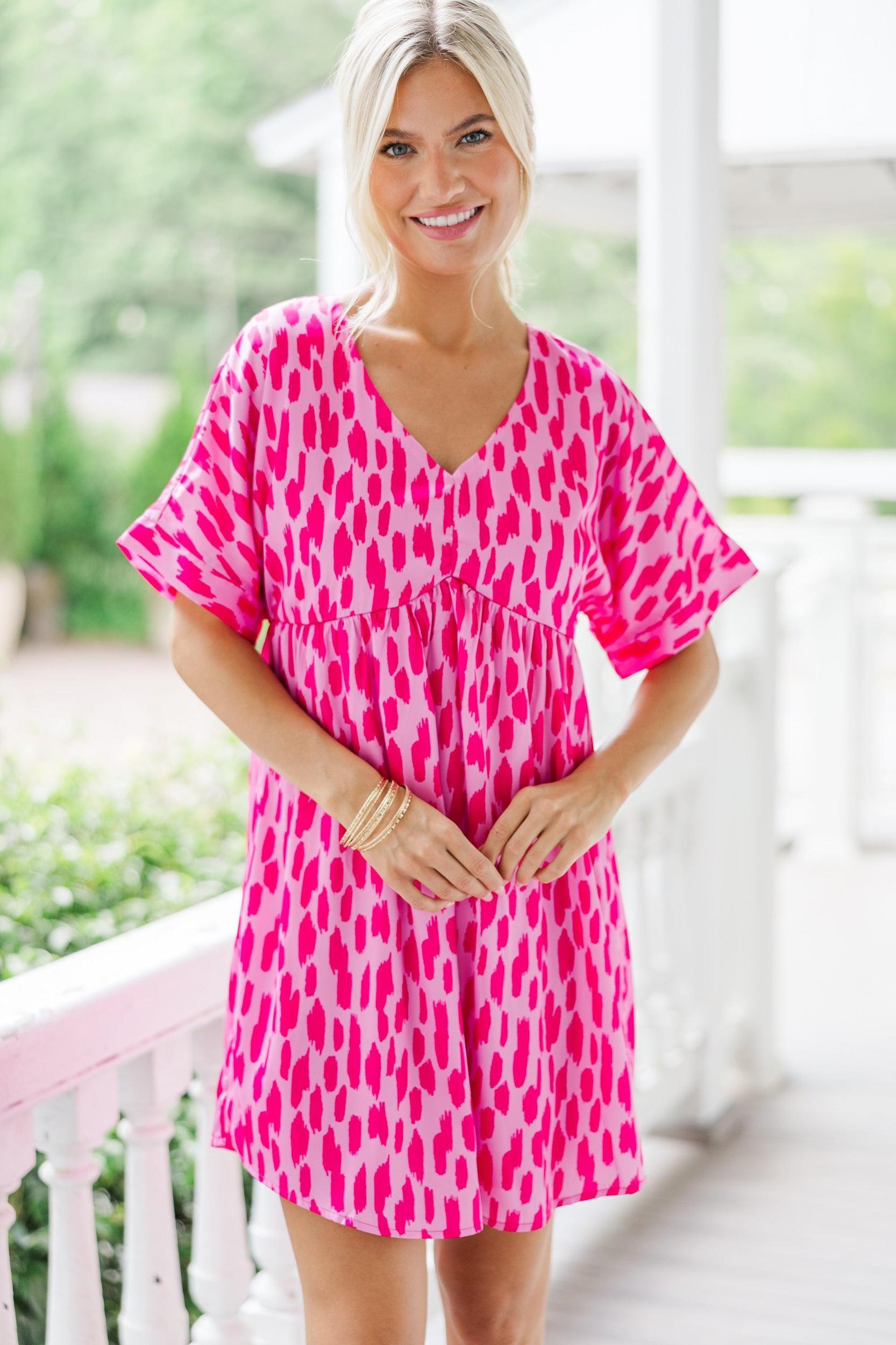 As Soon As Possible Hot Pink Spotted Babydoll Dress Female Product Image