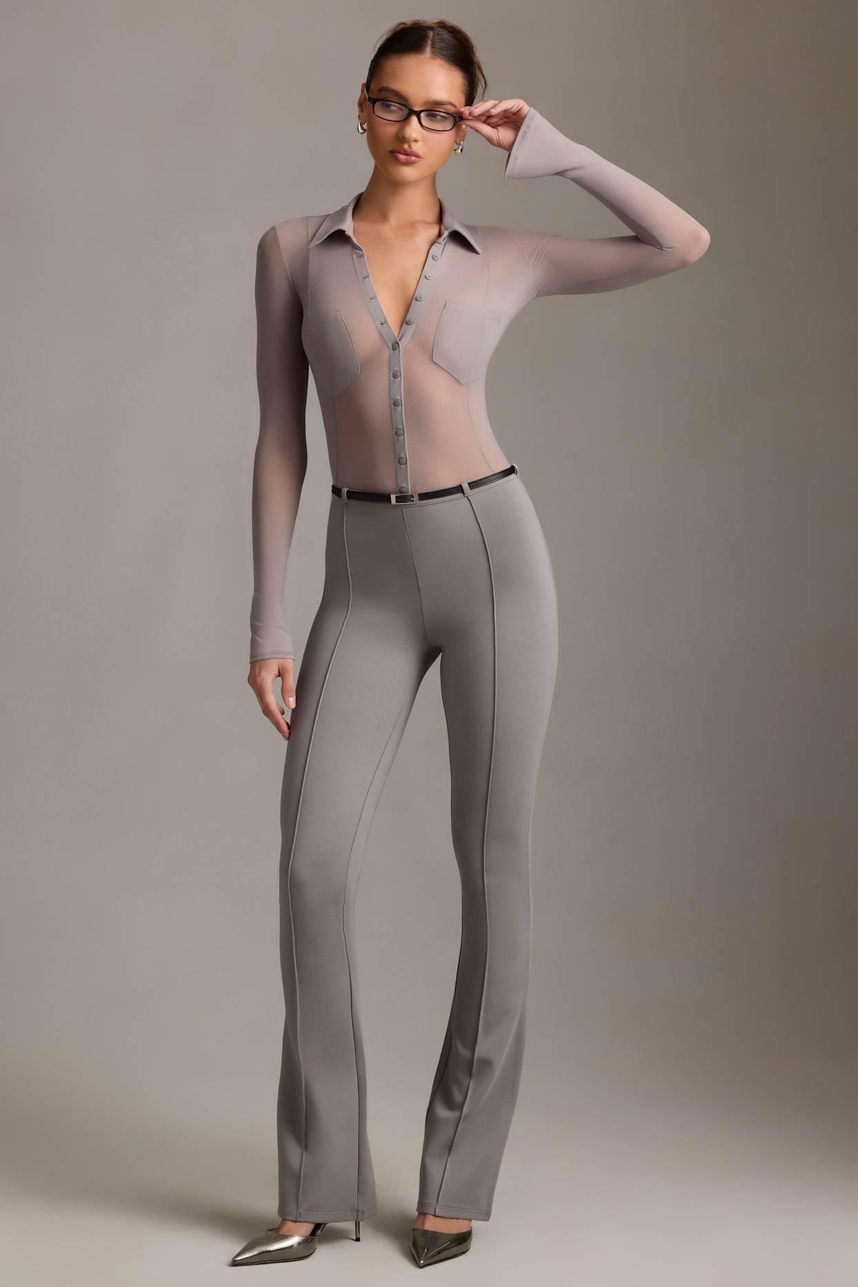 Low-Rise Flared Trousers in Grey Product Image