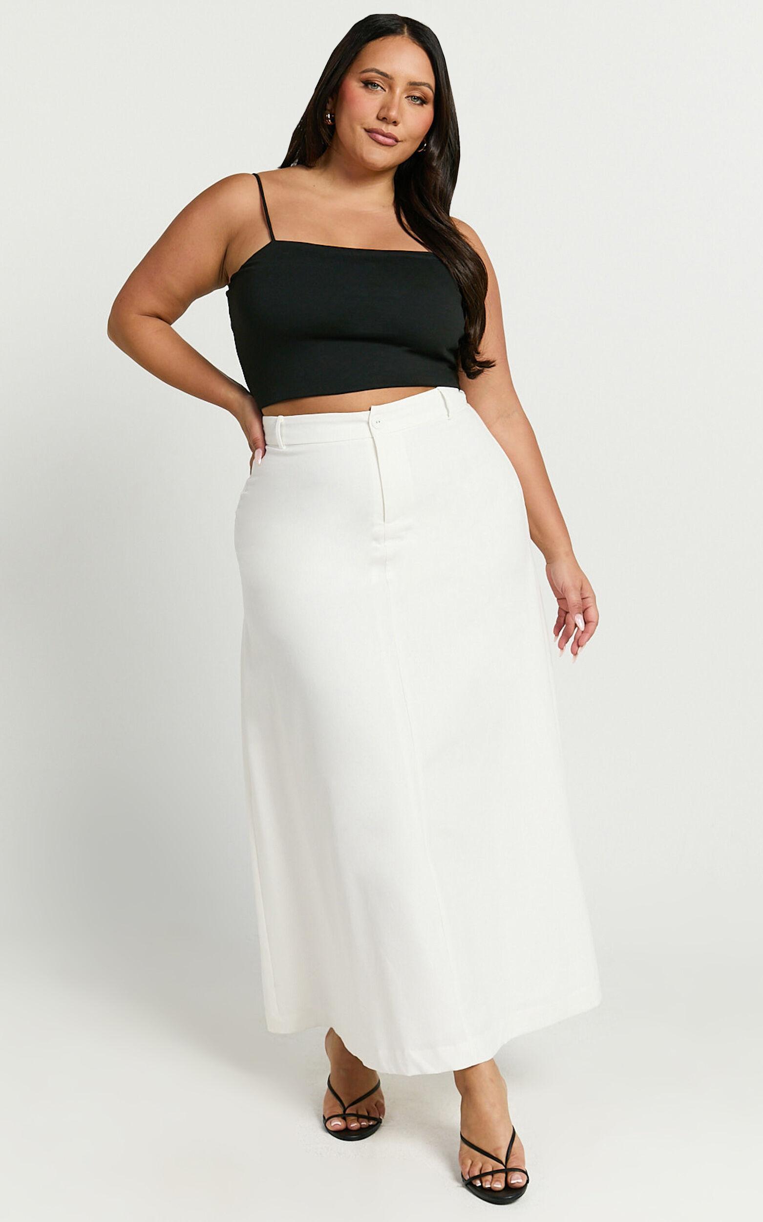 Benjie Maxi Skirt - Tailored Linen High Waisted A Line in White Product Image
