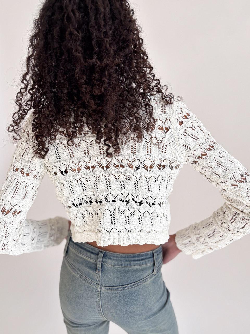 Loose Pointelle Knit Tie Front Cardigan Product Image