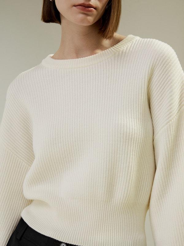 Round Neck Drop-Shoulder Merino Wool Sweater Product Image