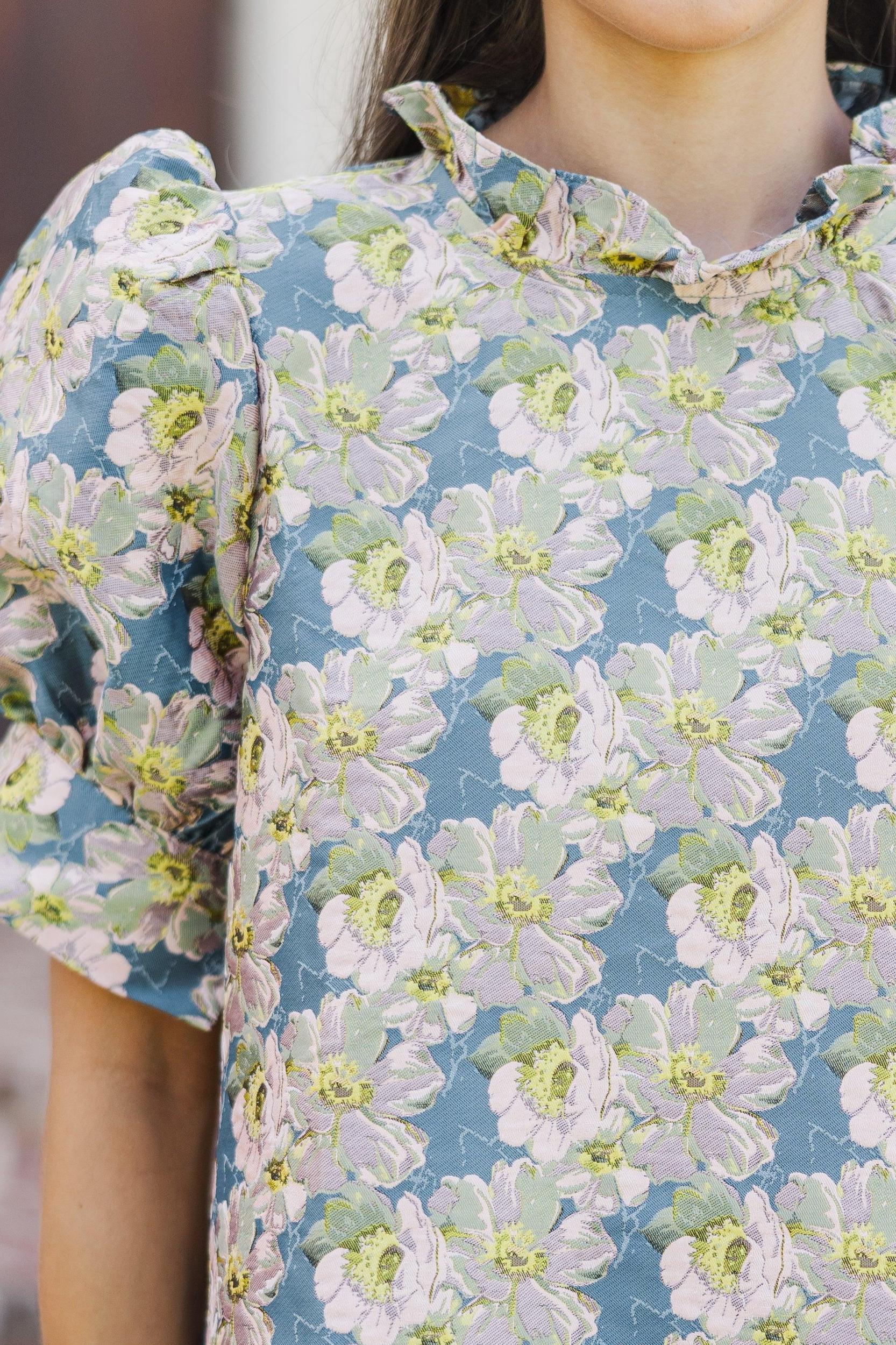 Say What You Need Slate Blue Floral Blouse Female Product Image