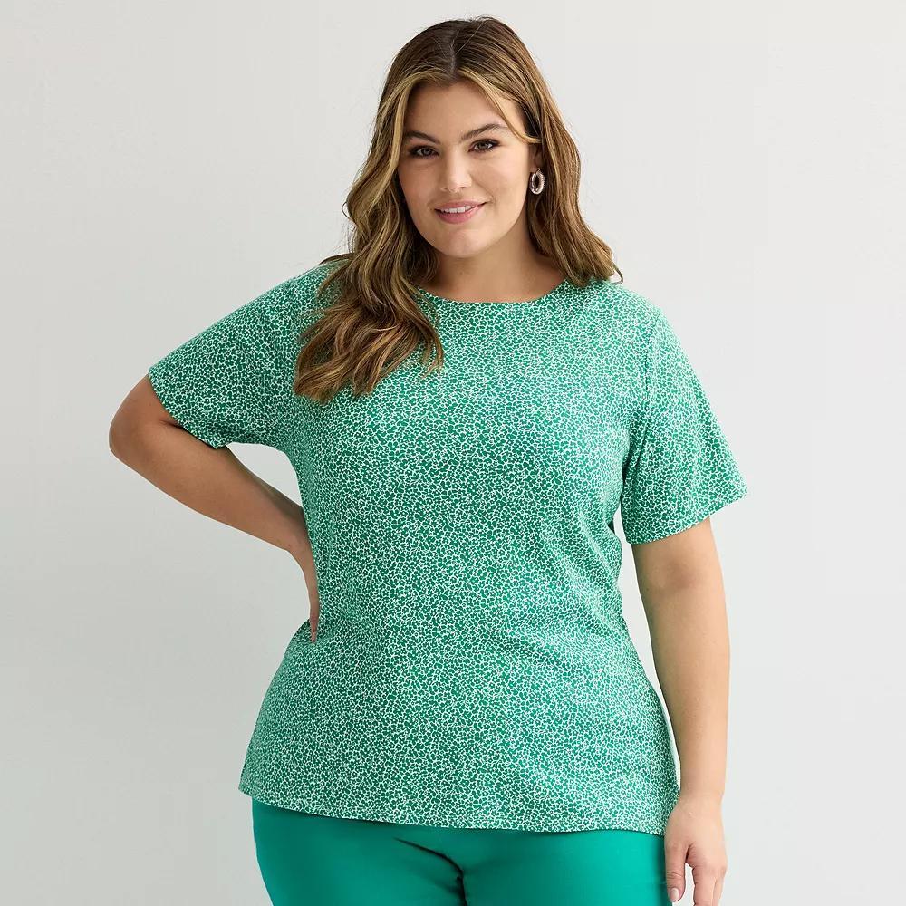 Plus Size Croft & Barrow® Essential Crewneck Top, Women's, Size: 0X, Green Mini Garden Product Image