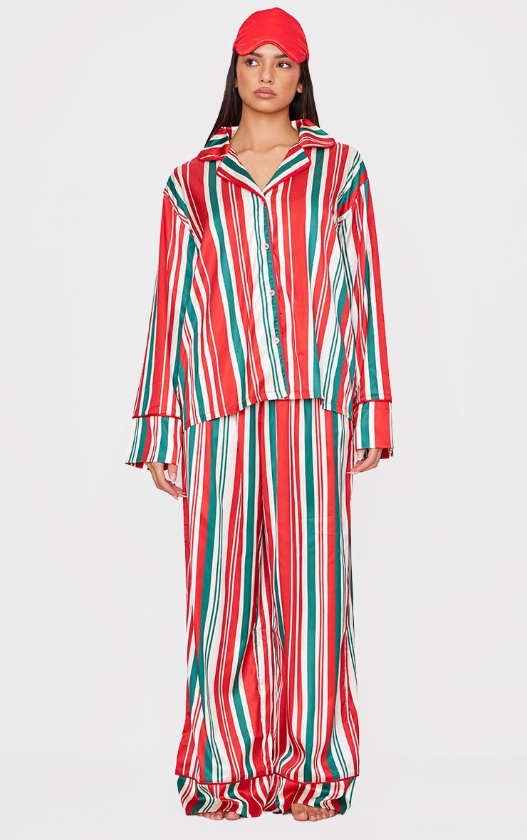 Red Chunky Stripe Satin Long PJ Set Product Image