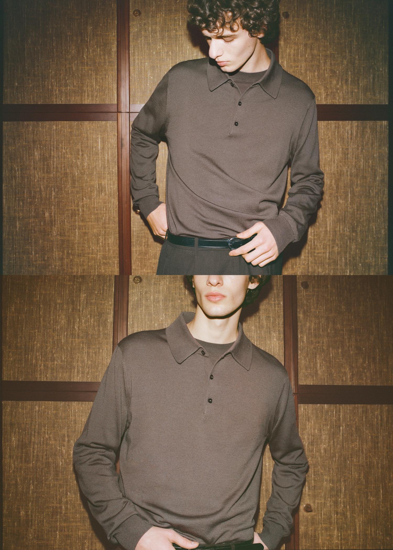 100% merino wool polo sweater - Men | MANGO USA Product Image