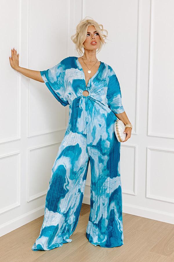 Miami Date Night Pleated Jumpsuit in Blue Curves Product Image