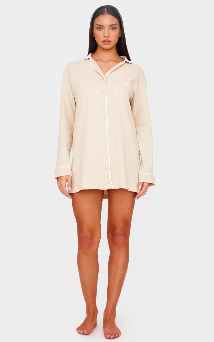 Sand Piping Jersey Detail Long Sleeve Nightdress Product Image