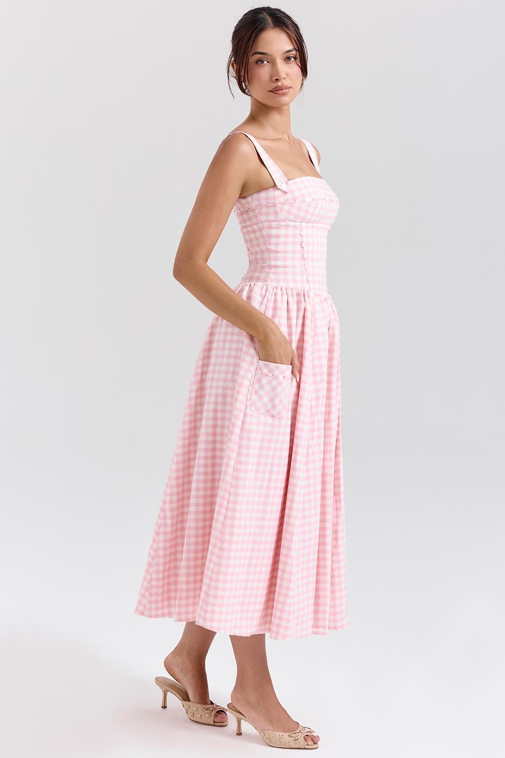 Vivien  strawberry shortcake gingham midi sundress Product Image