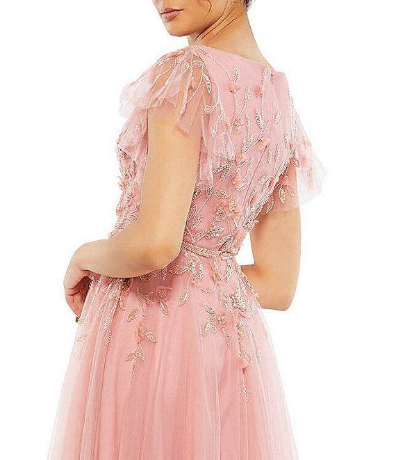 Mac Duggal Embellished Cap Flutter Sleeve V-Neck Ballgown Product Image