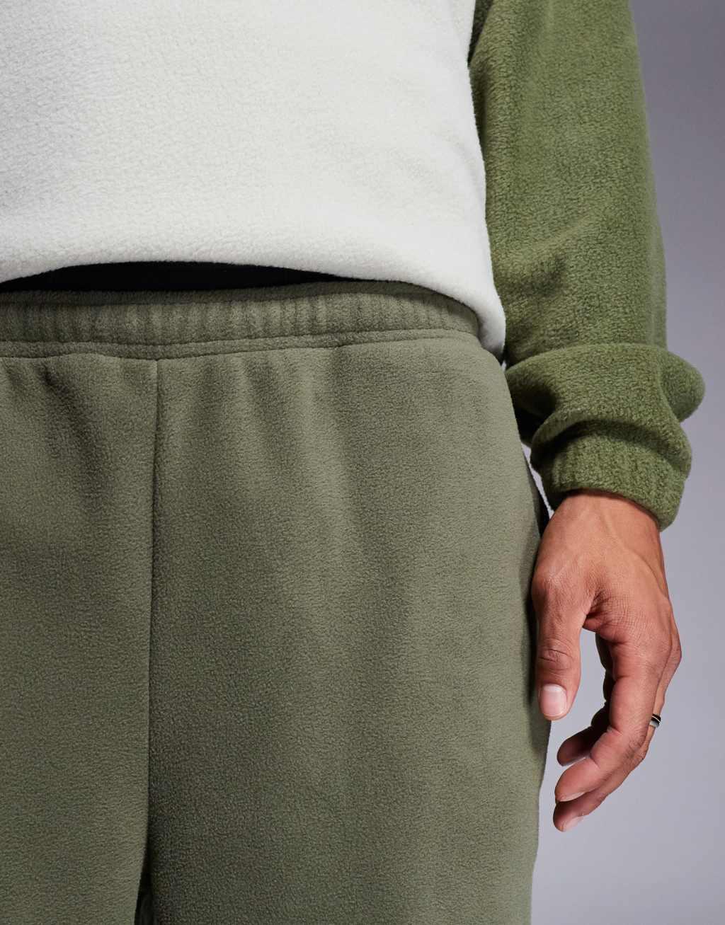 ASOS DESIGN tapered fleece sweatpants in khaki Product Image