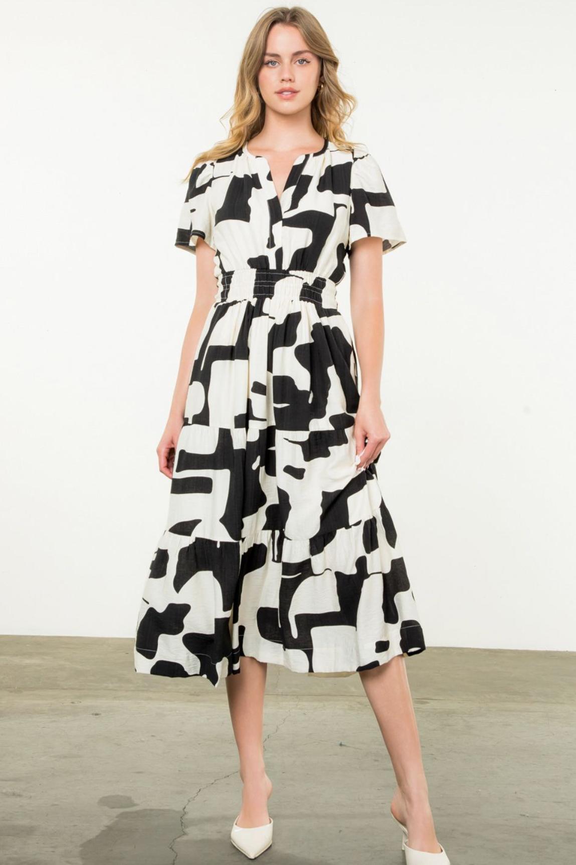 Short Sleeve Tiered Print Dress Product Image