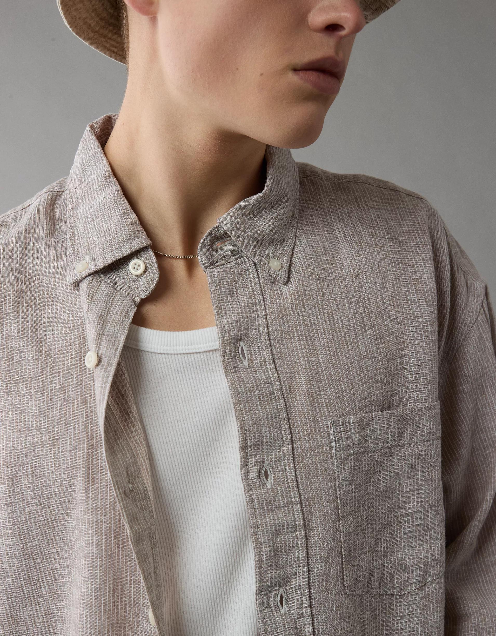 AE Everyday Relaxed Linen-Blend Button-Up Shirt Product Image