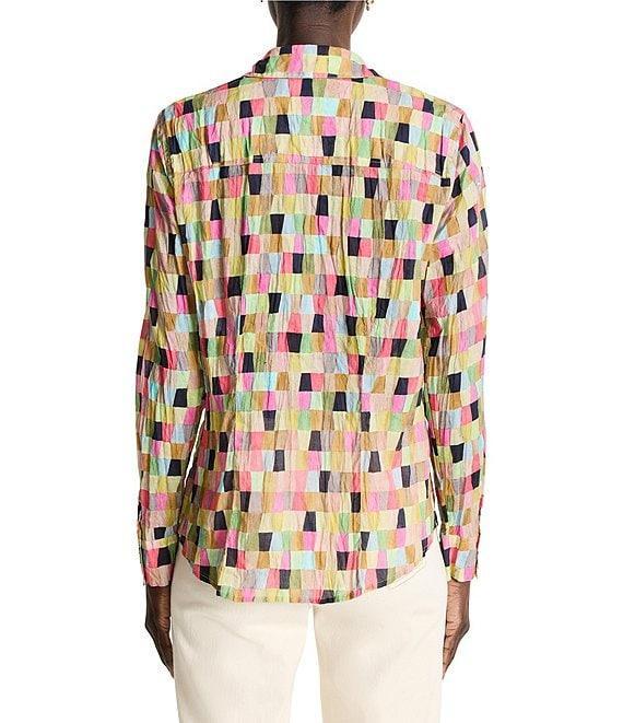 NIC + ZOE Crinkle Colorfield Print Button Down Collar Long Sleeve Top Product Image