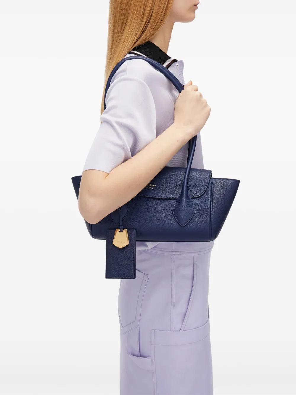 FERRAGAMO Small East-west Leather Tote Bag In Blue Product Image