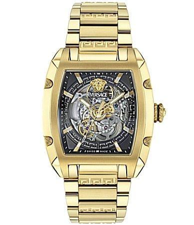 Versace Mens Dominus Skeleton Automatic Gold Tone Stainless Steel Bracelet Watch Product Image