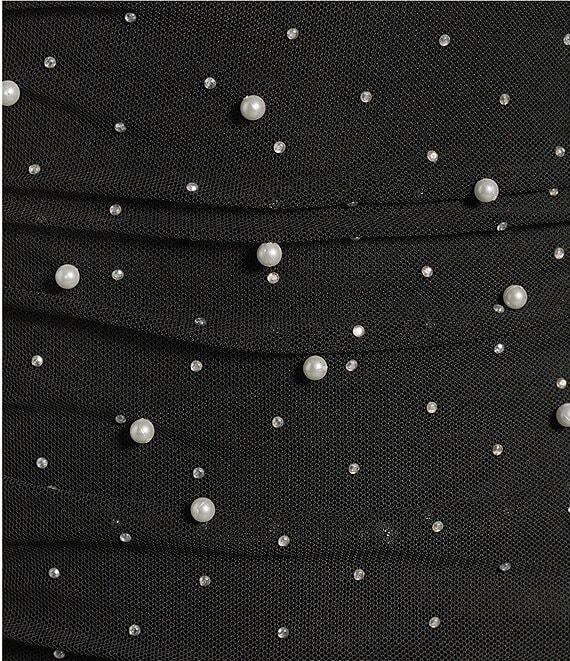 Honey and Rosie Power Mesh Pearled Rhinestone One-Shoulder Shirred Bodycon Dress Product Image