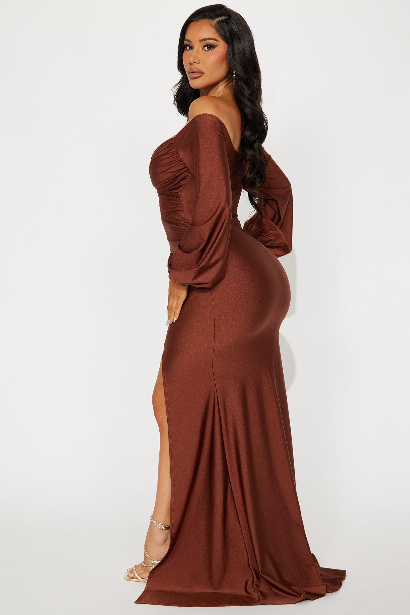 Denise Off Shoulder Maxi Dress - Chocolate Product Image