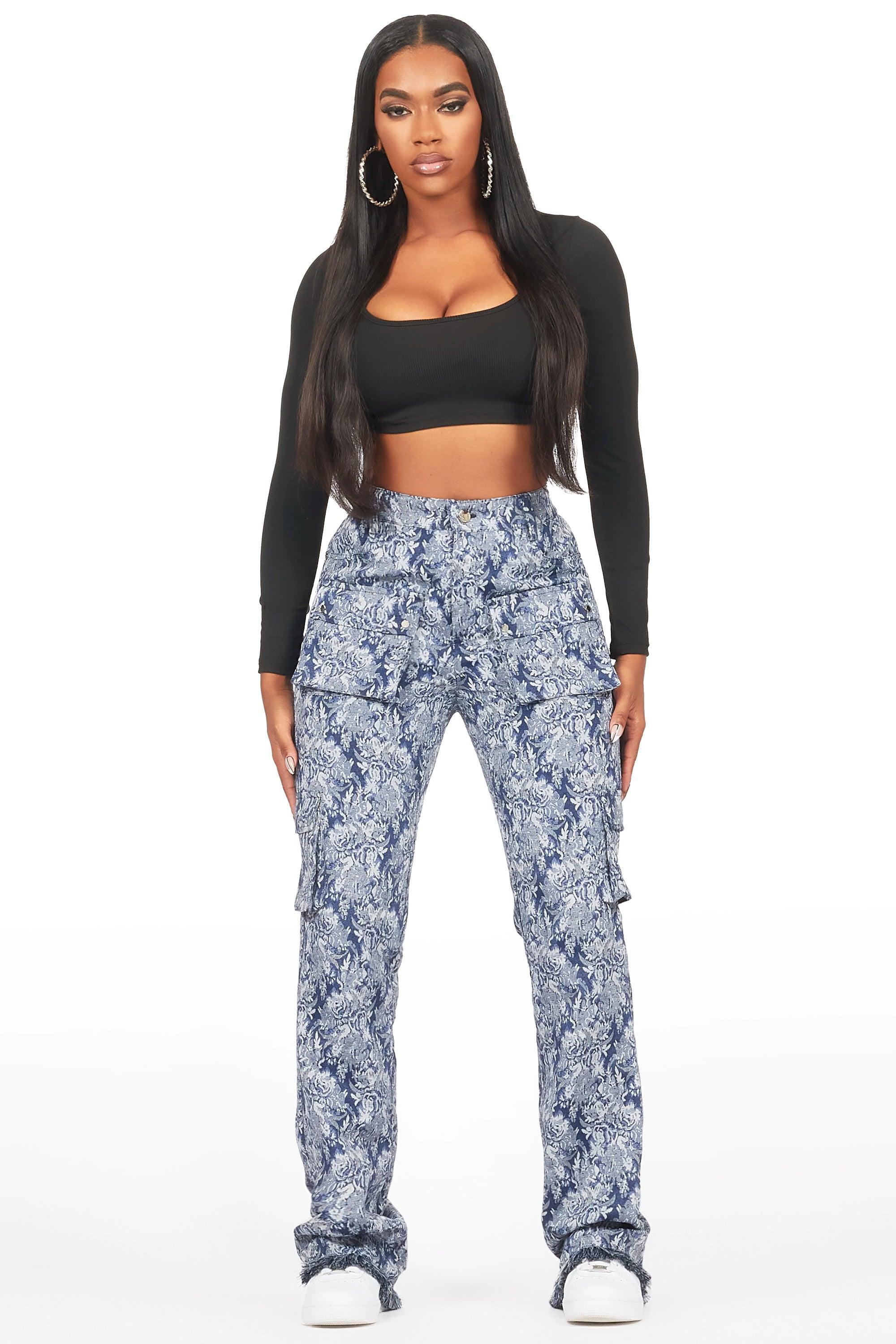 Viviane Blue Floral Tapestry Stacked Pant Female Product Image