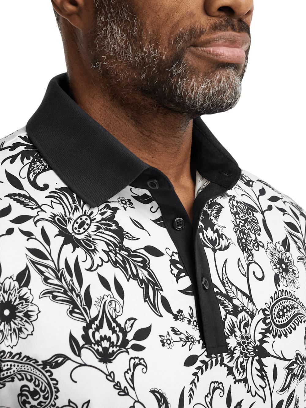 Cotton Blend Three Button Polo - Black/white Product Image