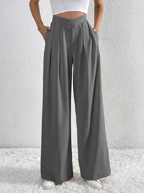Loose Wide Leg Pleated Solid Color Pants Trousers Product Image