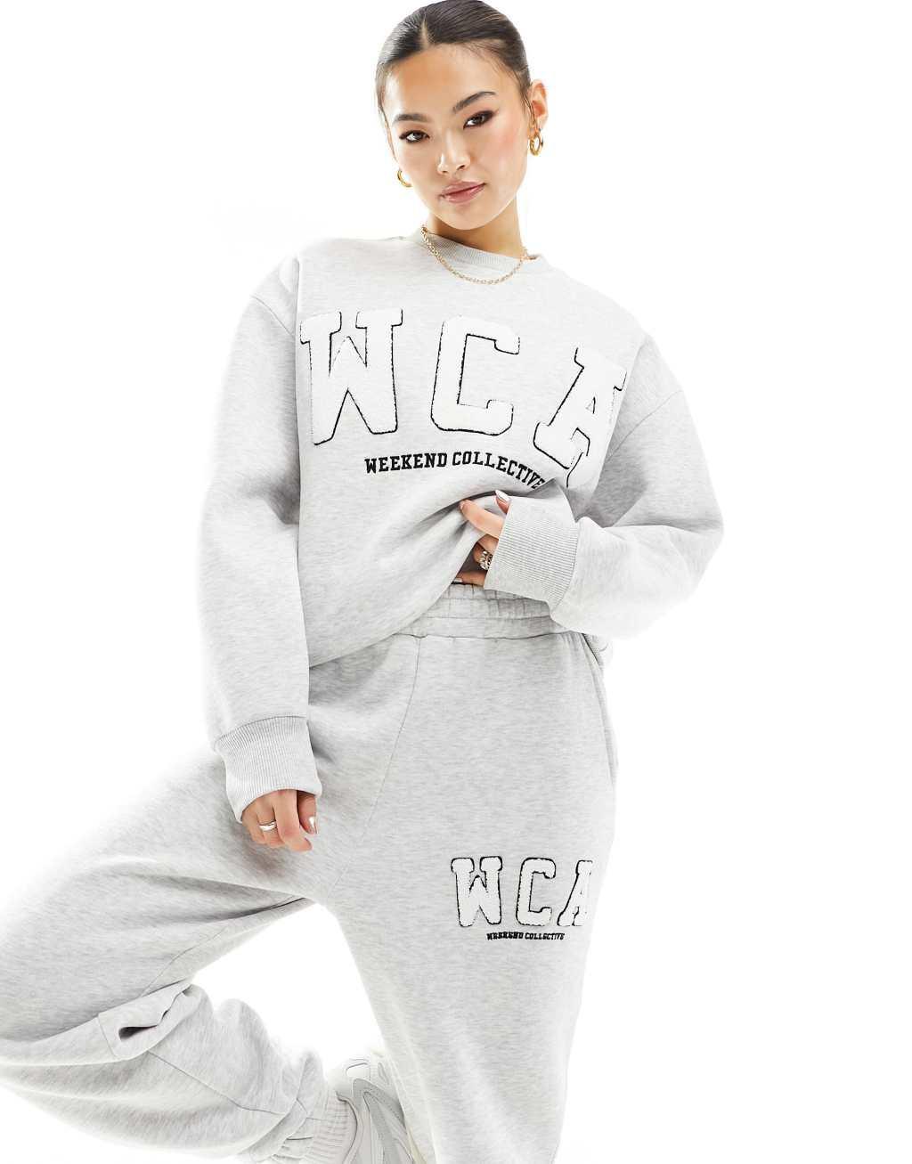 Weekend Collective sweat with varsity logo in gray heather Product Image