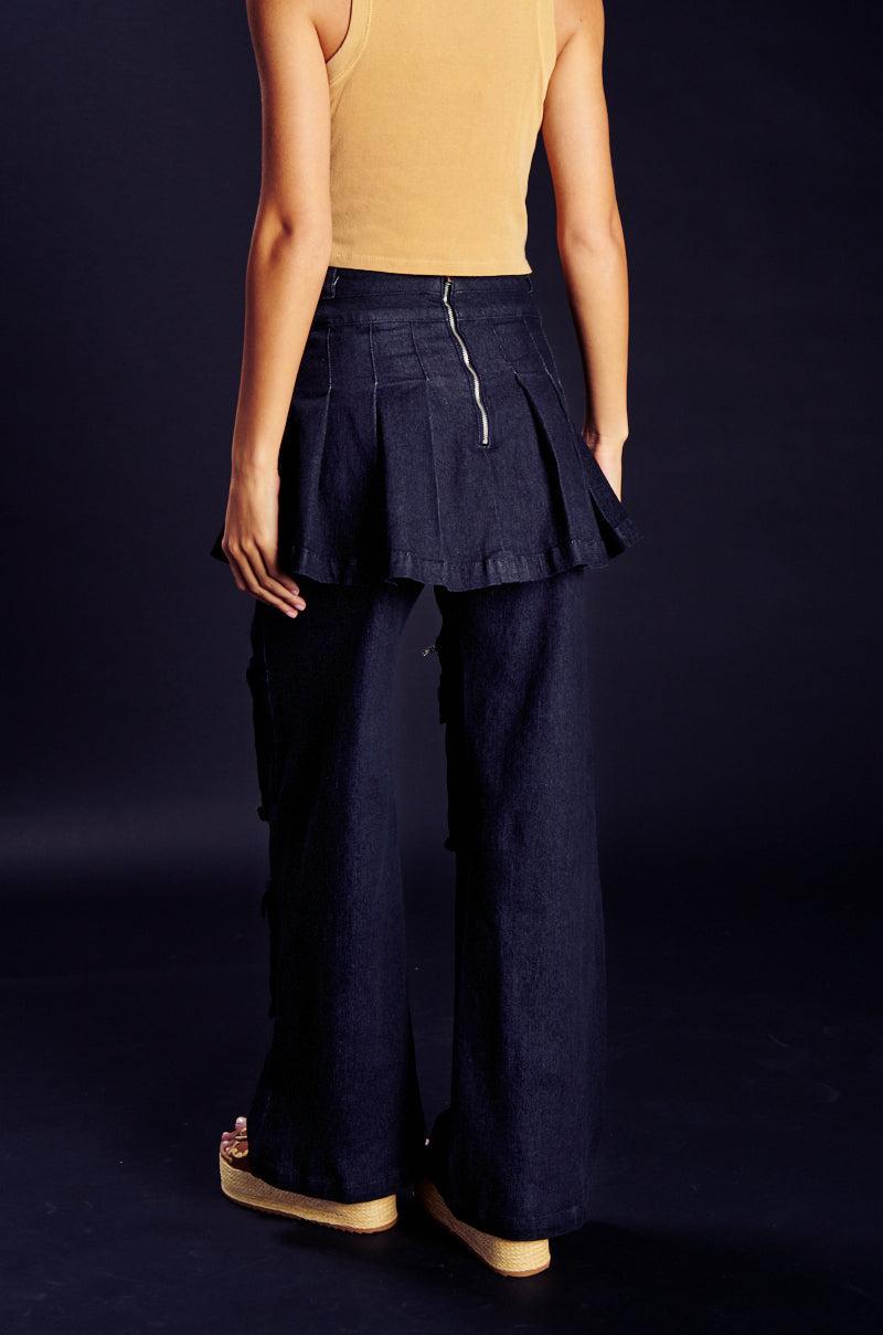 WANT U BACK WIDE LEG DENIM PANT WITH SKIRT Product Image