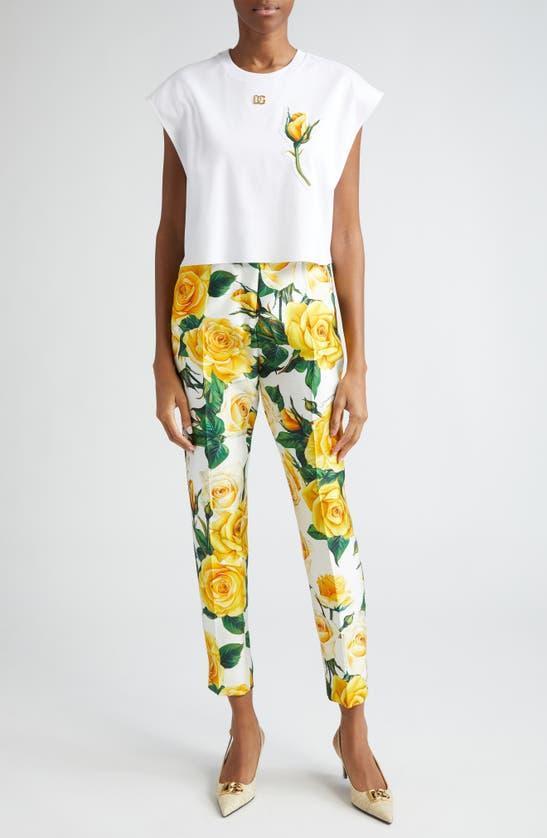 DOLCE & GABBANA Silk Mikado Rose Print Straight Pant In Multicolor Product Image