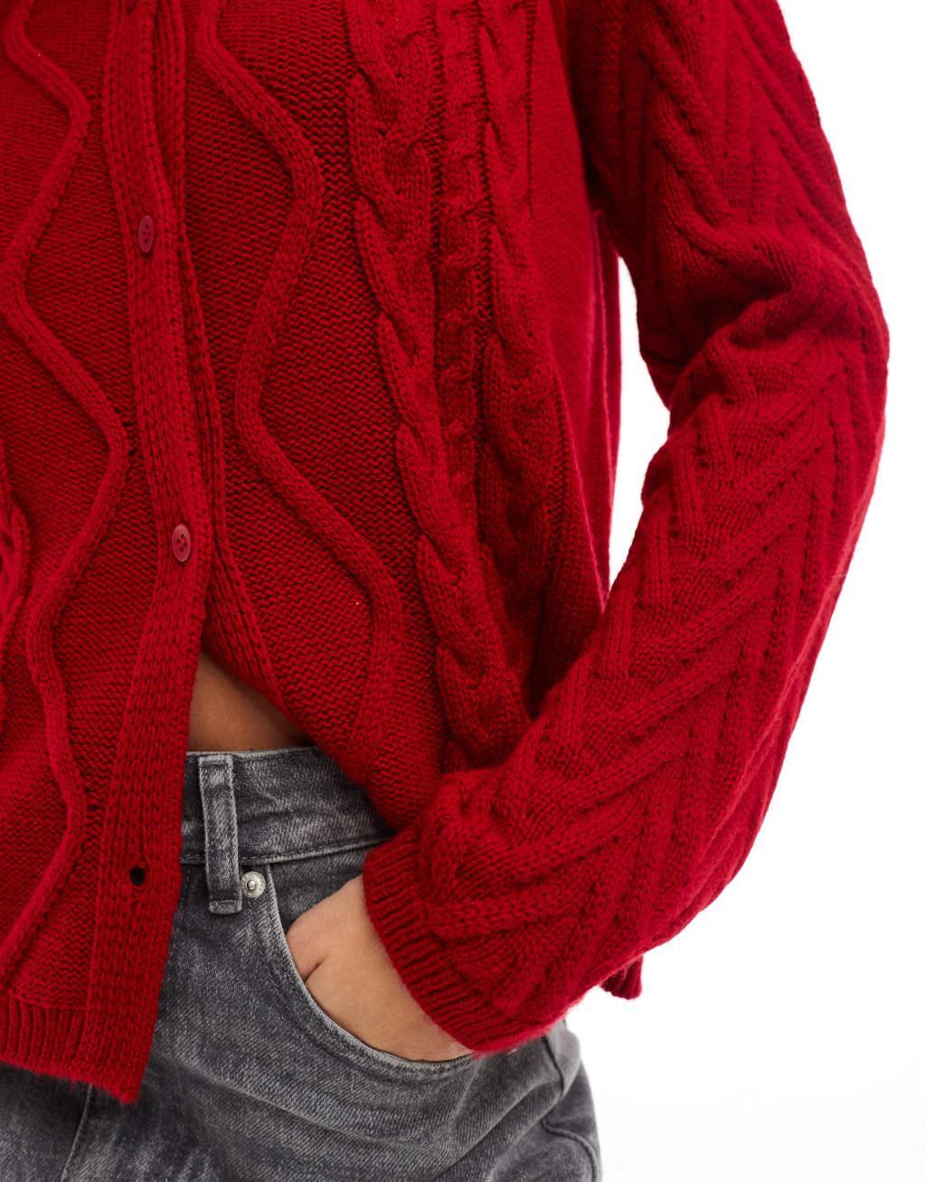 ASOS DESIGN mixed stitch knitted cardigan in red Product Image