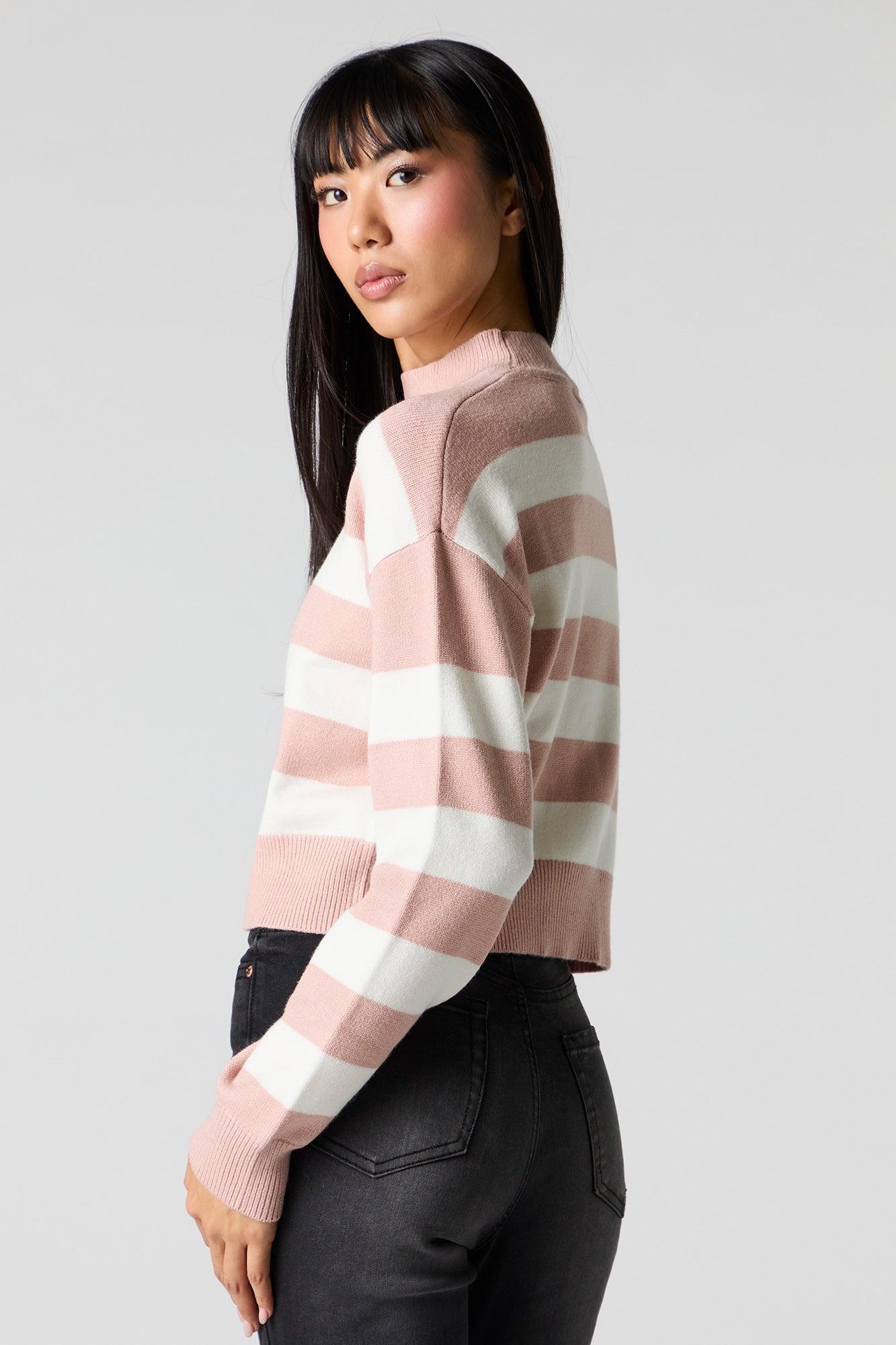 Striped Knit Mock Neck Sweater Female Product Image