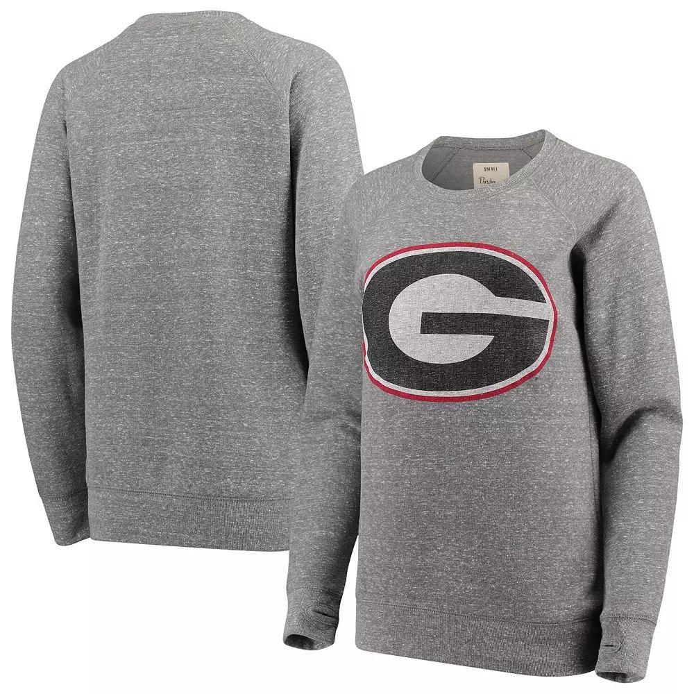 Women's Pressbox Heathered Gray Georgia Bulldogs Big Team Logo Knobi Fleece Tri-Blend Crew Neck Sweatshirt,  Product Image