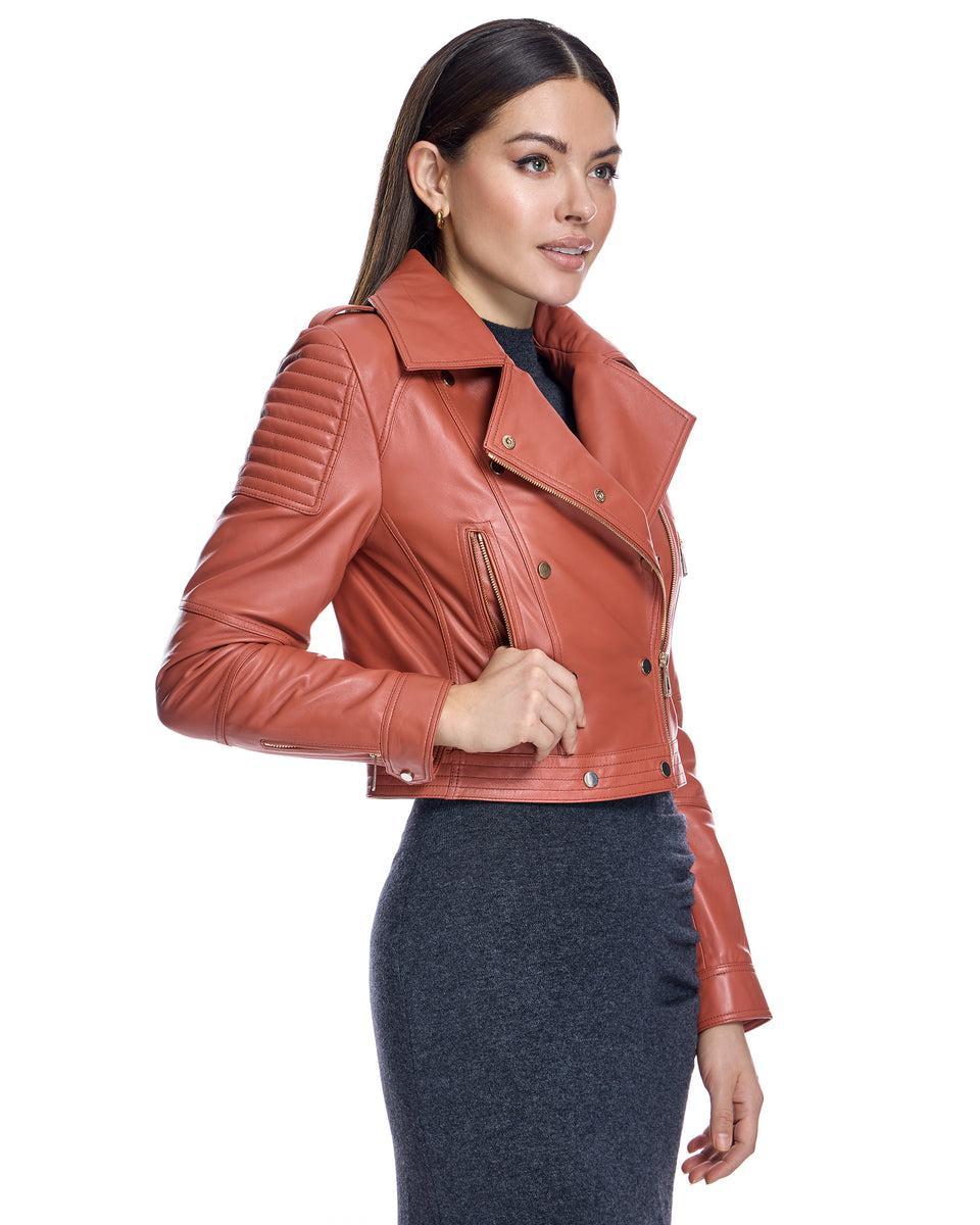 Cropped Leather Biker Jacket Product Image