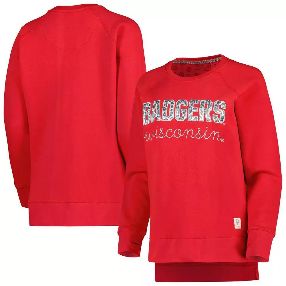 Women's Pressbox Red Wisconsin Badgers Steamboat Animal Print Raglan Pullover Sweatshirt,  Product Image