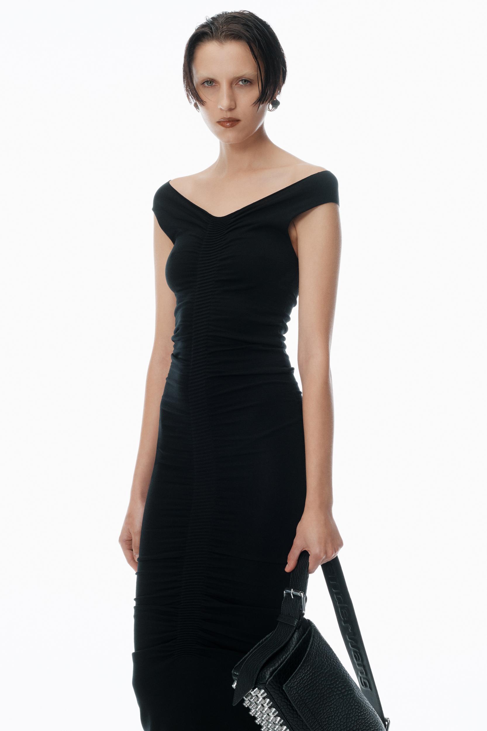 Ruched Wide V-neck Maxi Dress Product Image