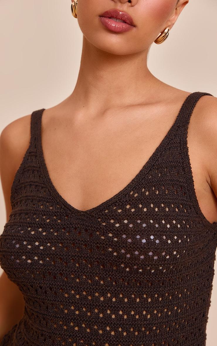 Chocolate Peplum Knit Crochet Top Product Image