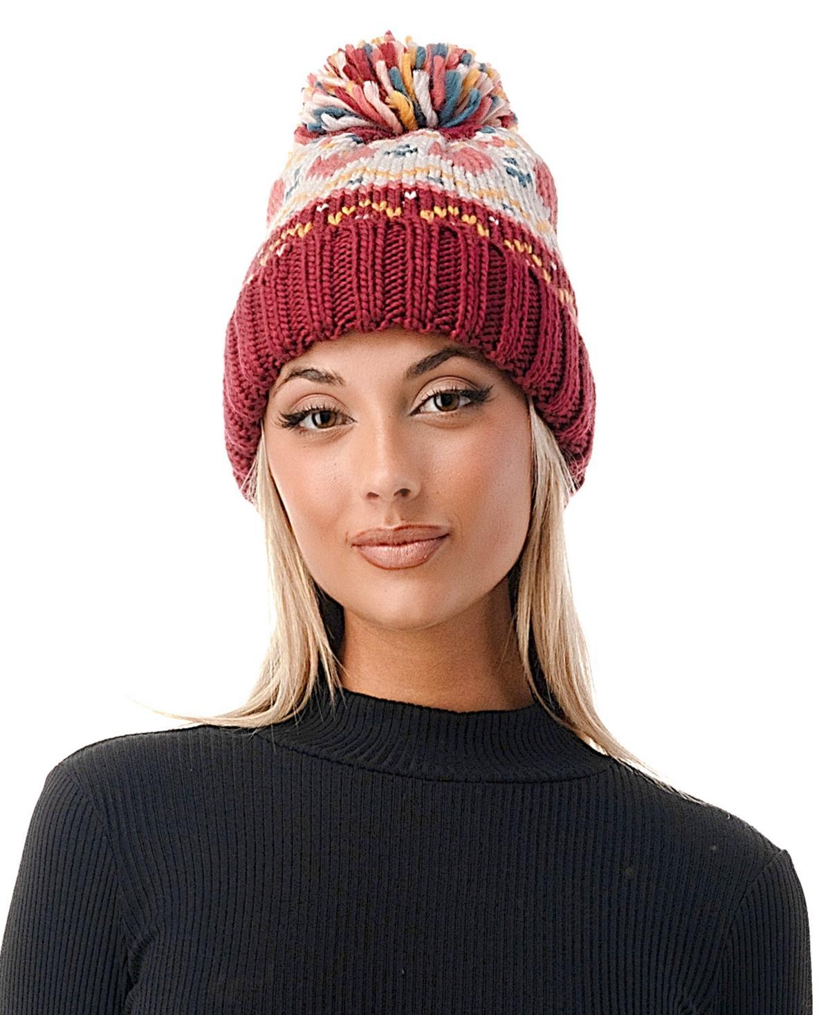 Marcus Adler Womens Fair Isle Heart Knit Pom Beanie Product Image