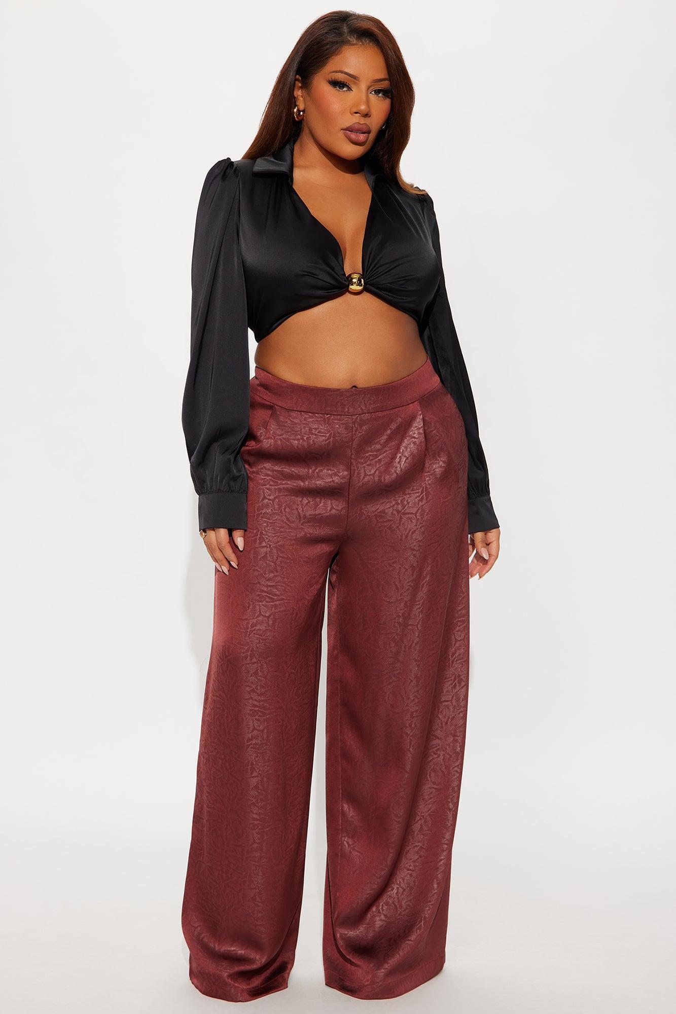 Sydney Textured Satin Wide Leg Pant 33 - Wine Female Product Image