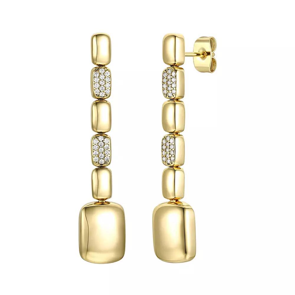 14k Gold Plated Cubic Zirconia Rectangle Link Linear Drop Earrings, Womens, Gold Tone Product Image