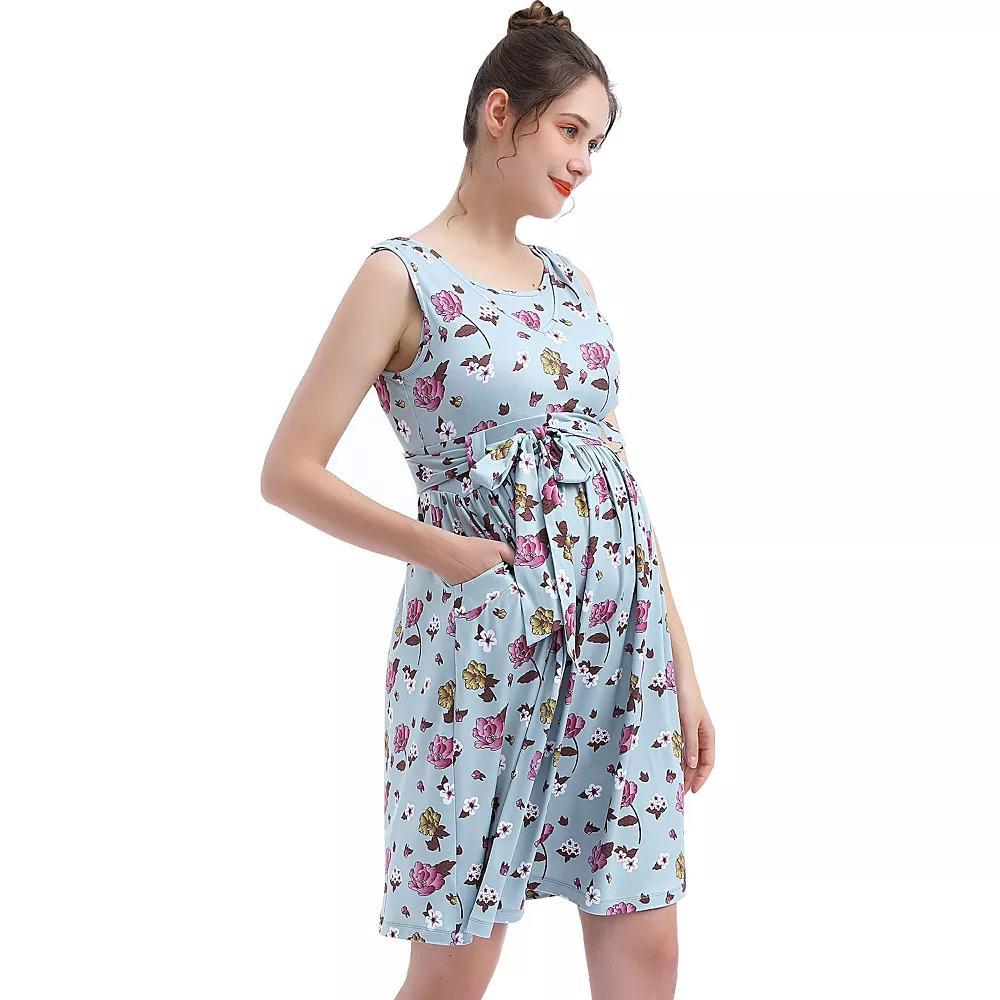 Pokkori Maternity Nursing Belted Sleeveless Skater Dress, Women's,  Product Image