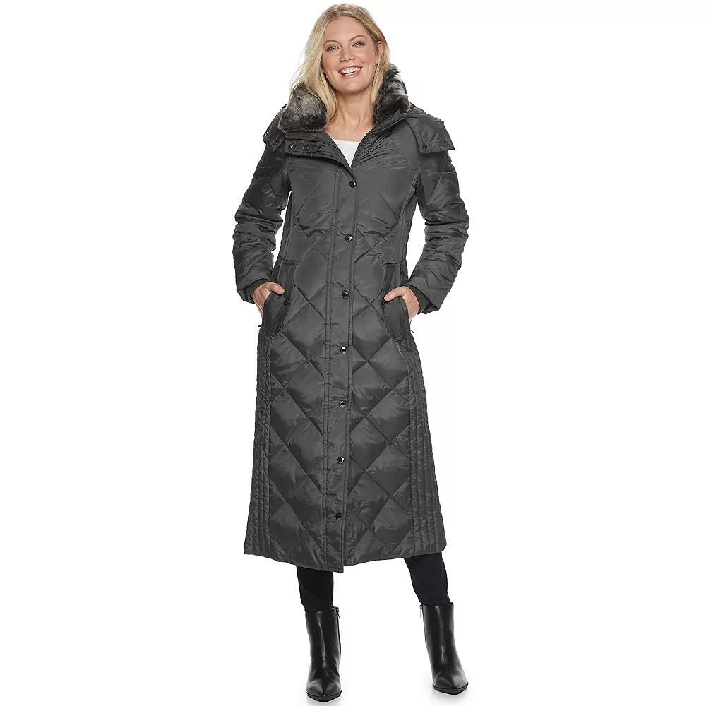Women's TOWER by London Fog Hooded Quilted Puffer Down Maxi Coat, Size: XXL, Grey Product Image
