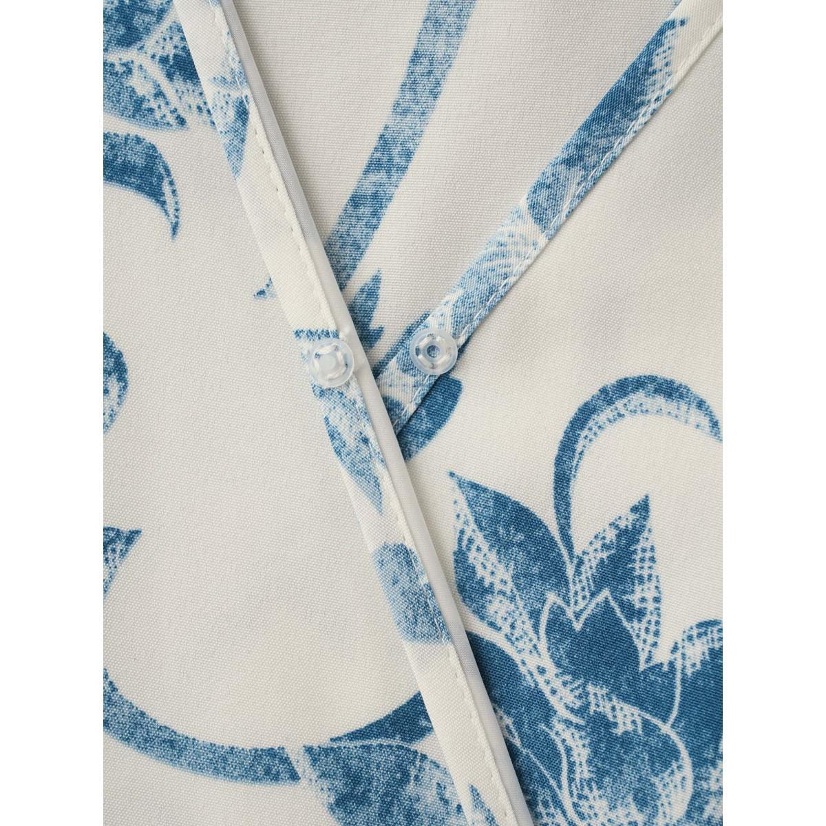 Plus Size Artistic Floral Pattern Surplice Neck Midi Dress Stone Women Overlap Collar Short sleeve Curvy BloomChic 18-20/2X Product Image