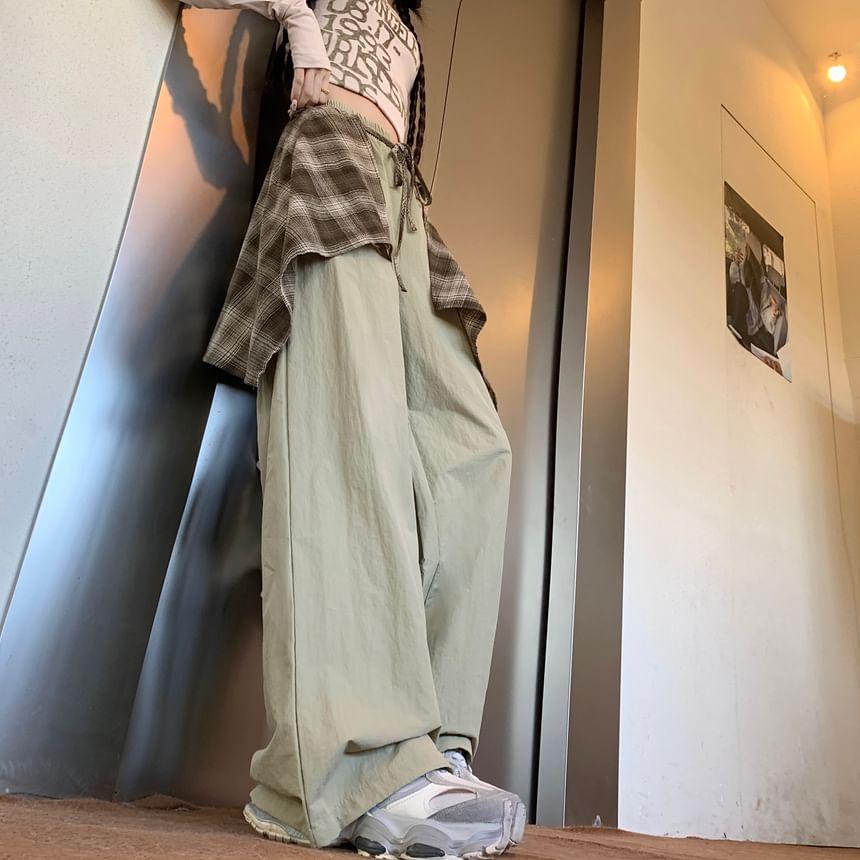 High Rise Plaid Hem Wide Leg Pants Product Image