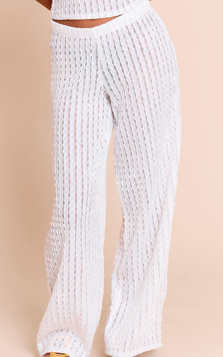 Petite White Textured Elastic Pants Product Image