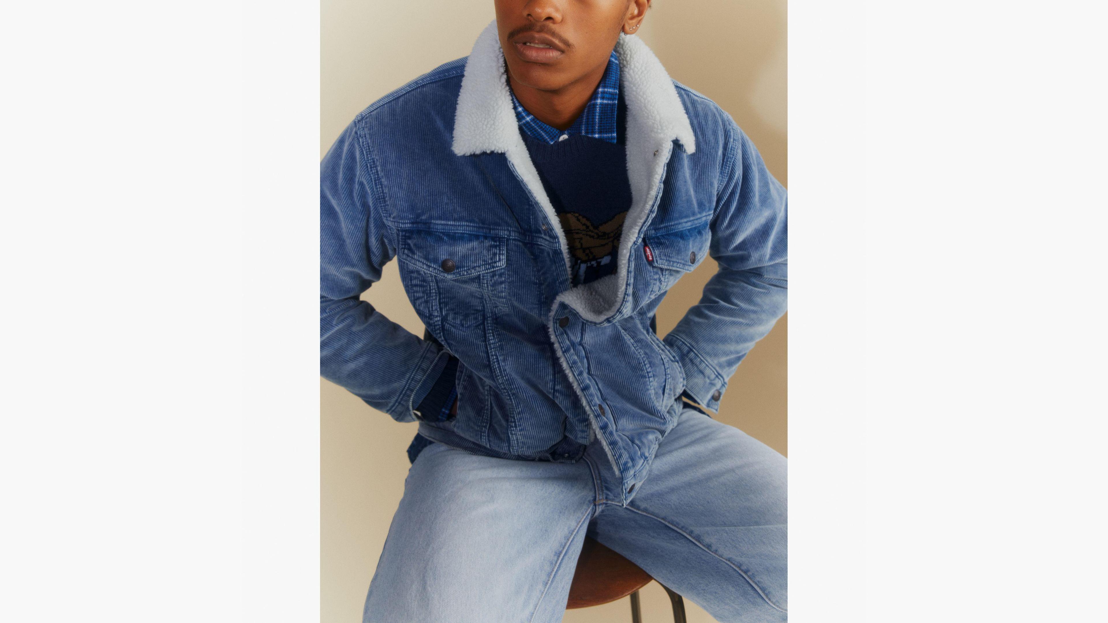 Relaxed Fit Corduroy Sherpa Trucker Jacket Product Image