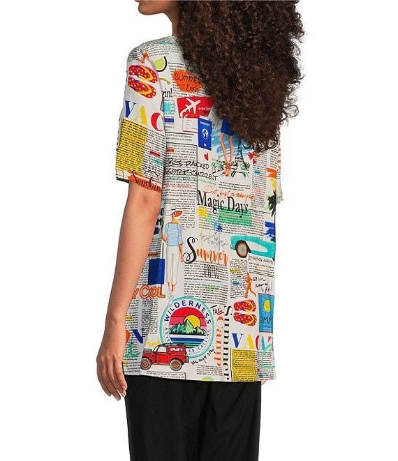 Ali Miles Petite Size Printed Round Neck Short Sleeve Tunic Product Image