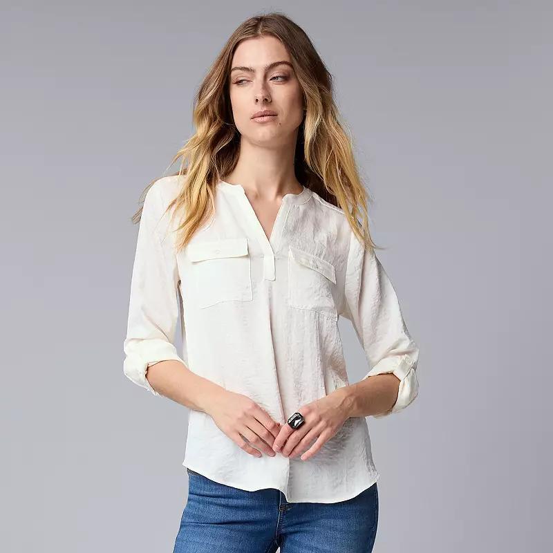 Women's Simply Vera Vera Wang Roll-Tab Popover Blouse, Size: Large, Whisper White Product Image