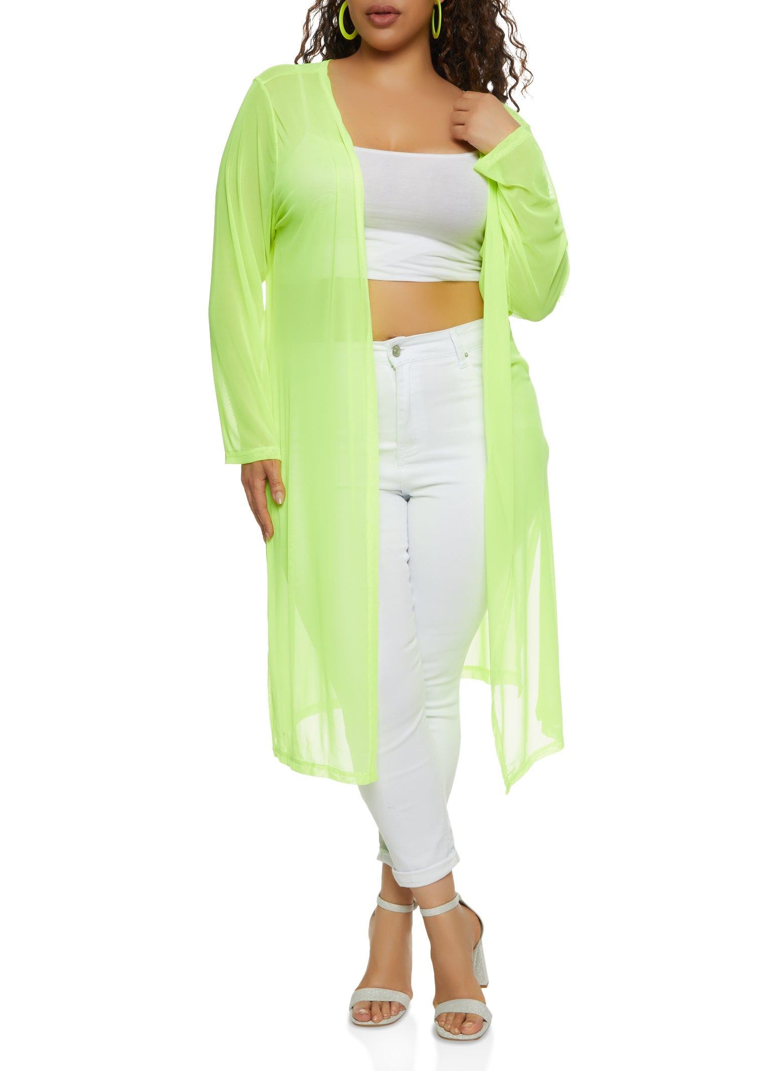 Womens Plus Size Solid Mesh Long Sleeve Duster Product Image