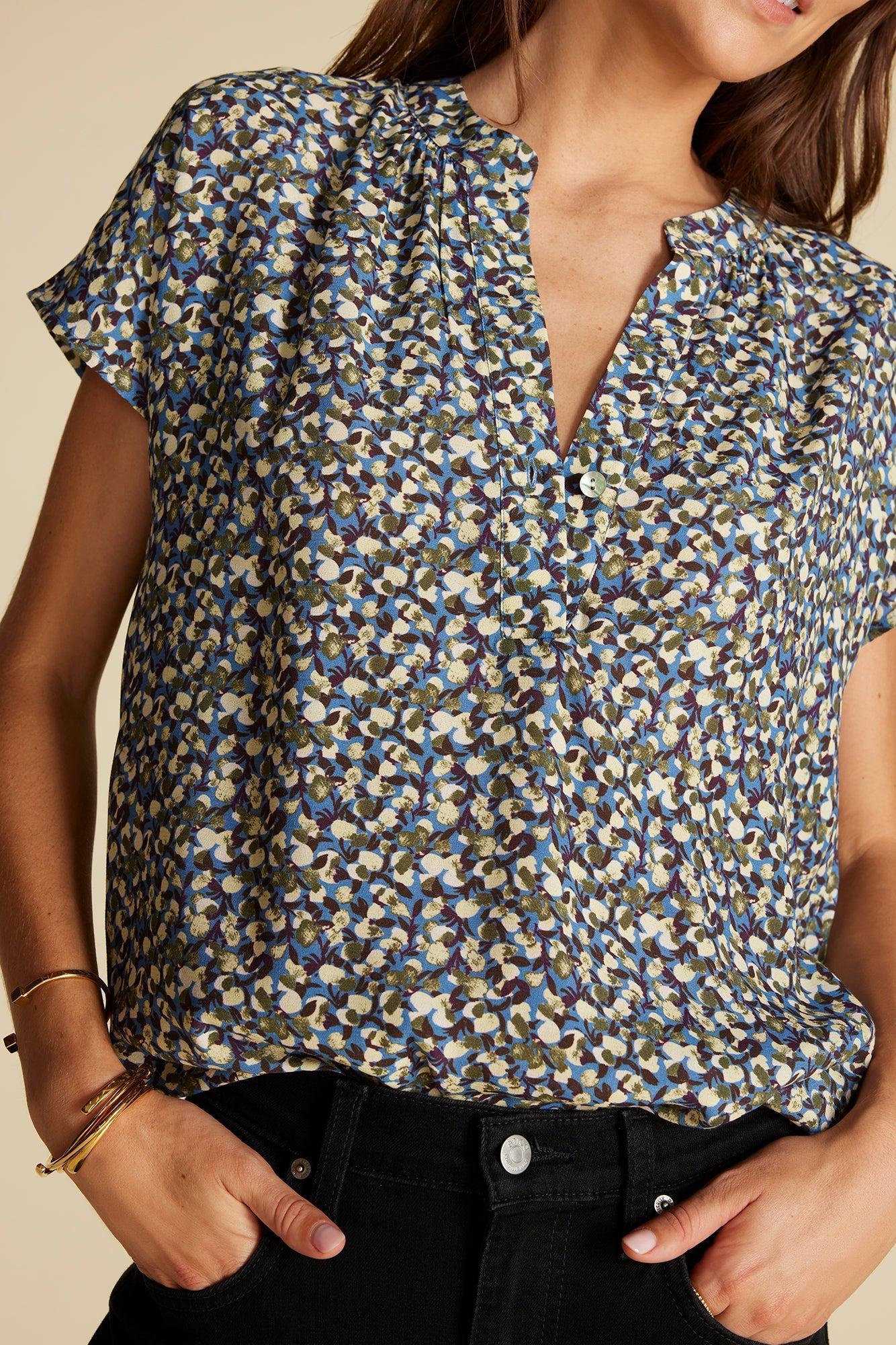 Renata Crepe Blouse - Rennes Sky Blue Floral Print Product Image