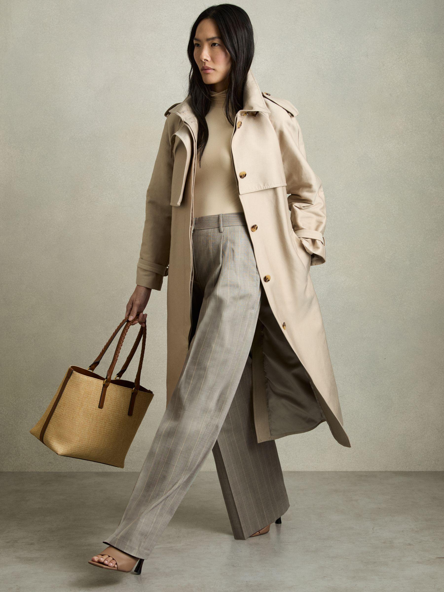 Petite Wool-Blend Wide-Leg Pinstripe Trousers in Grey Product Image