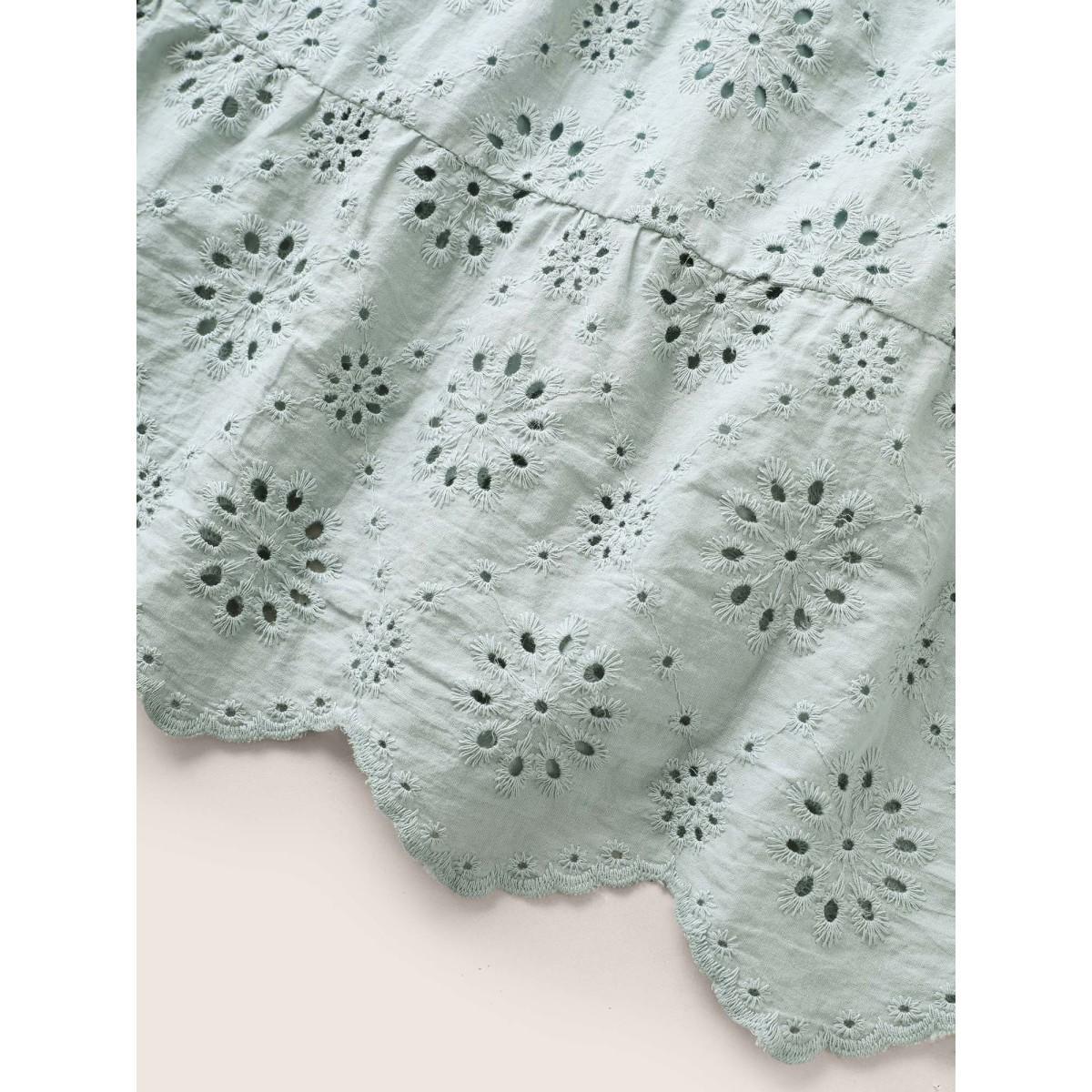 Plus Size Arctic Plain Broderie Anglaise Flutter Sleeve Blouse Women Elegant Short sleeve V-neck Everyday Blouses BloomChic 10/M Product Image