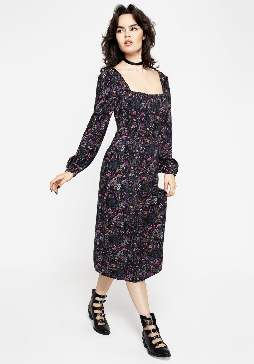 Heliotrope Floral Print Midi Dress Product Image